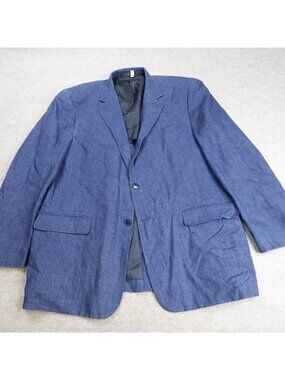 Haspel Sport Coat Jacket 44R Blue Indigo Solid 100% Linen Half LIned